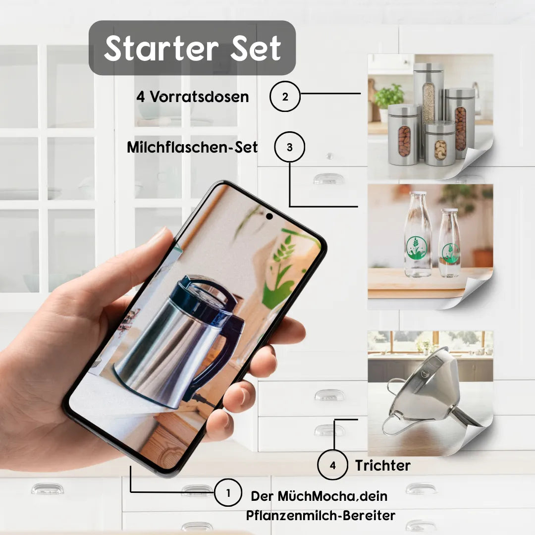 MeiMüch StarterSet mit MüchMocha Trichter, Flasche, Vorratsdose
