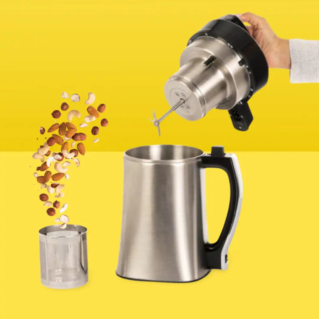 MeiMüch MüchMocha mit Filterkorb und Nüssen.